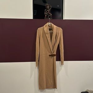 Ralph Lauren tan cashmere and wool dress w leather buckle